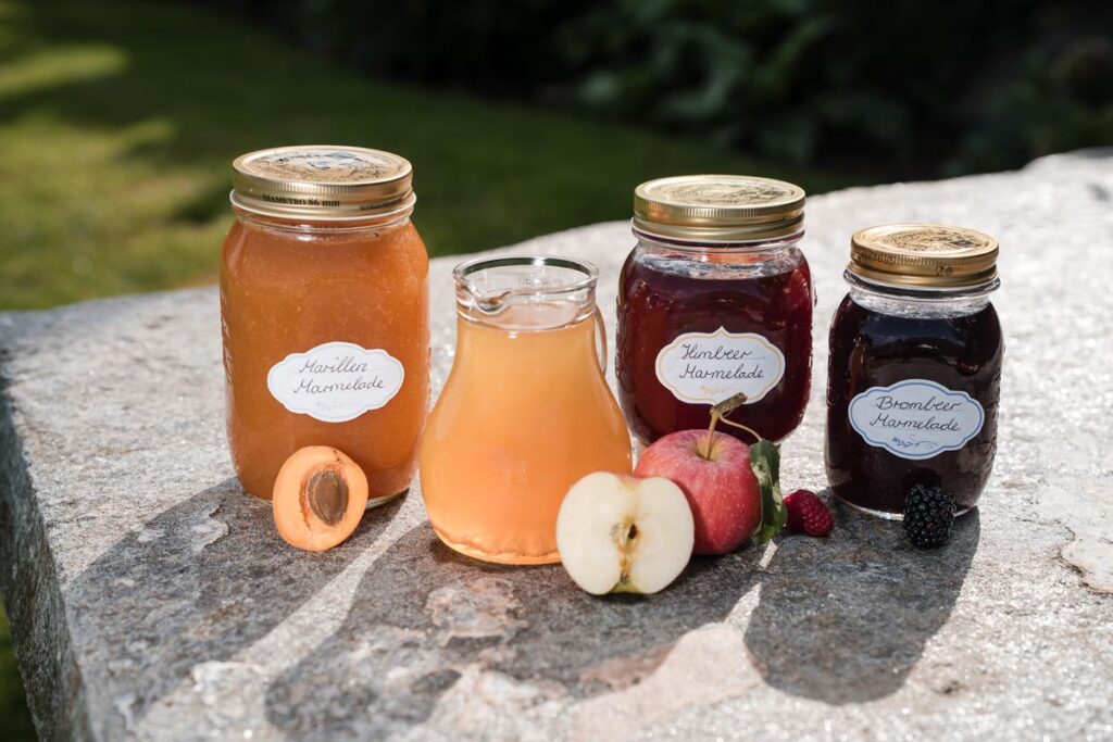 Marmellate fatte in casa e succo di mela